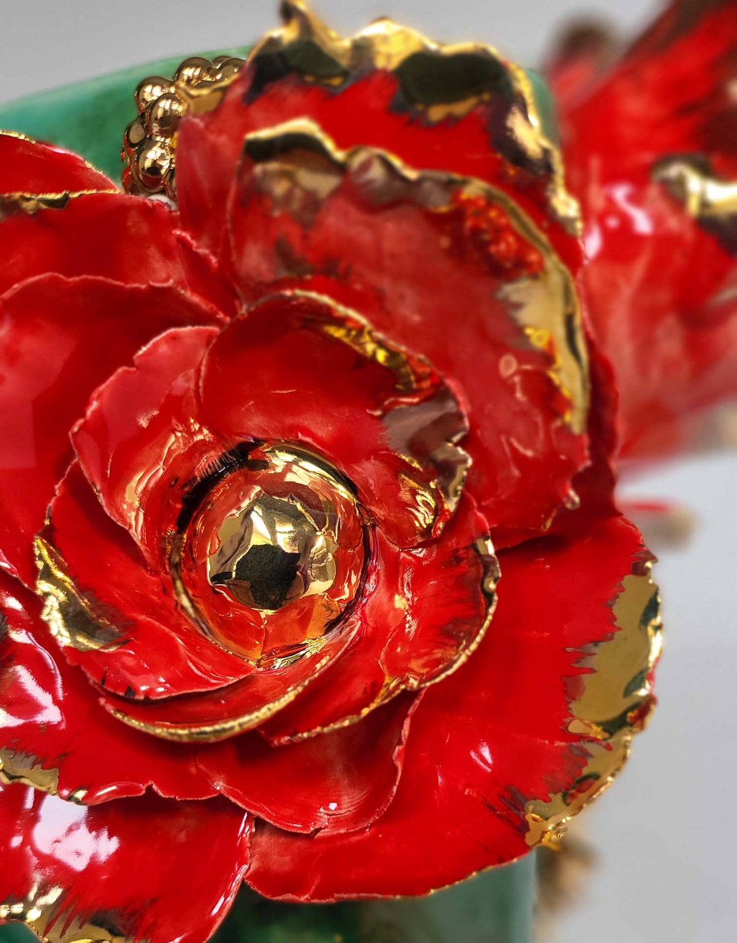 Red Flower Vase in Enamelled Earthenware and Gold - Unique Piece