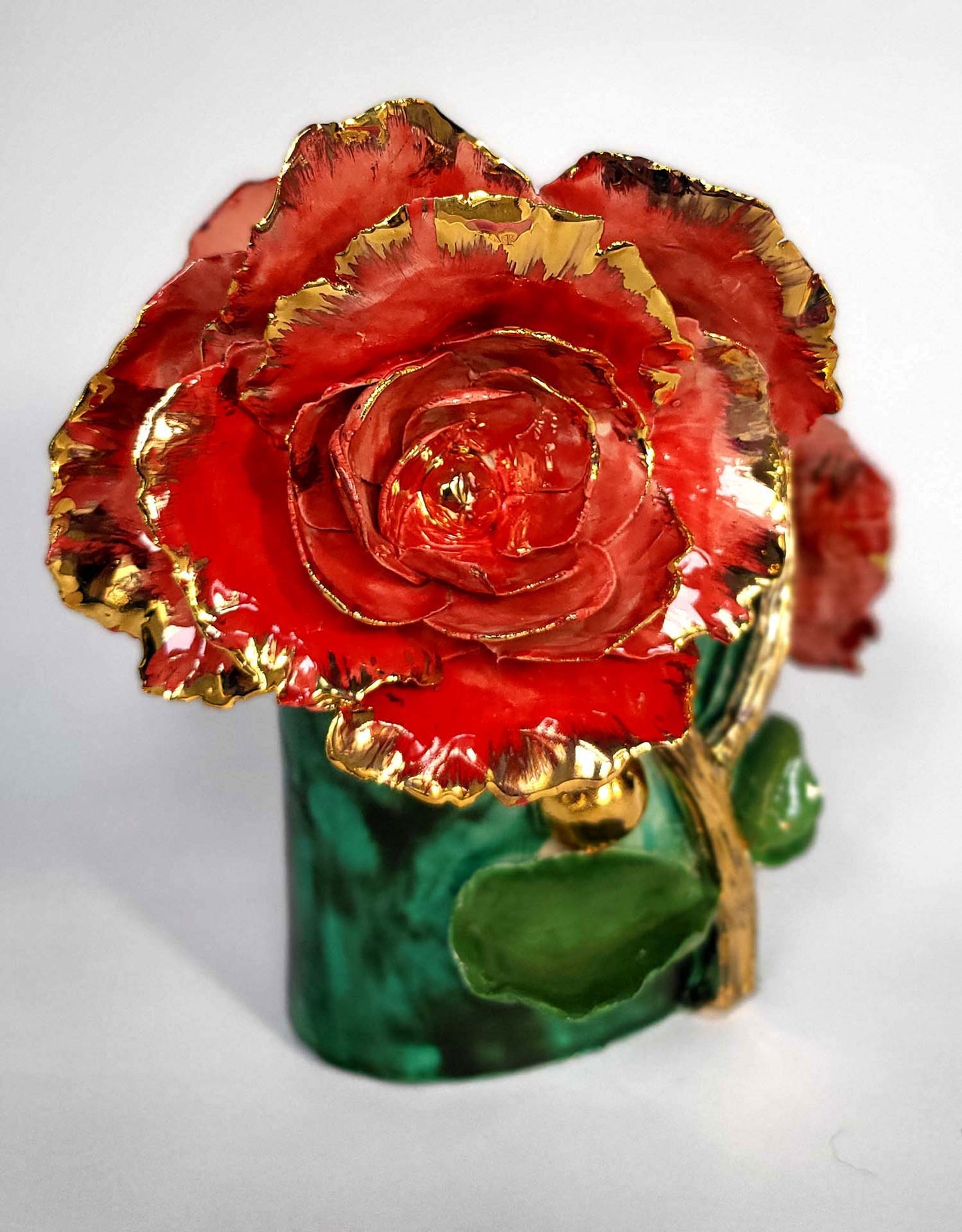 Red Flower Vase in Enamelled Earthenware and Gold - Unique Piece