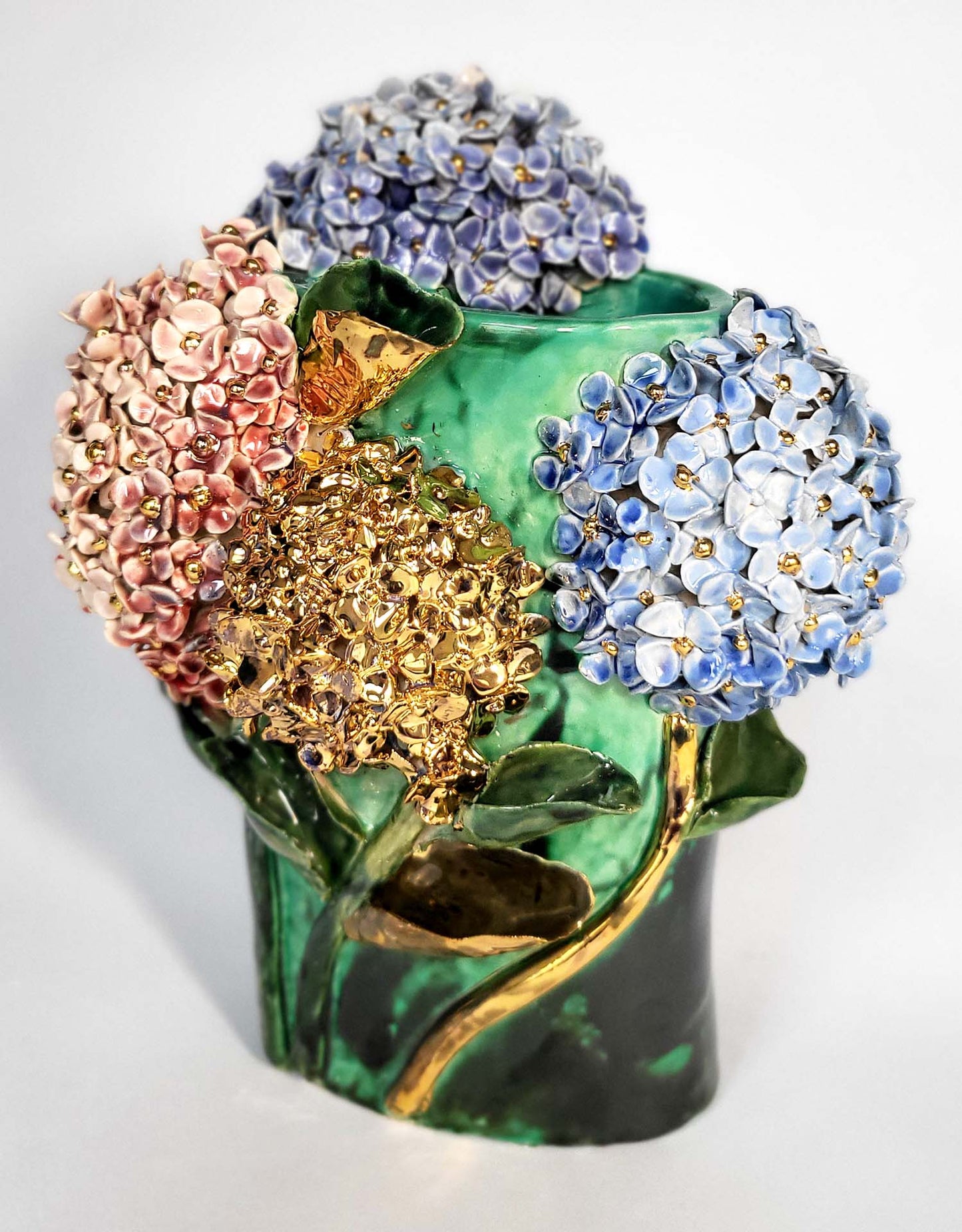 Floral Splendor in Gold and earthenware - Unique Handcrafted Piece Gilded with Fine Gold