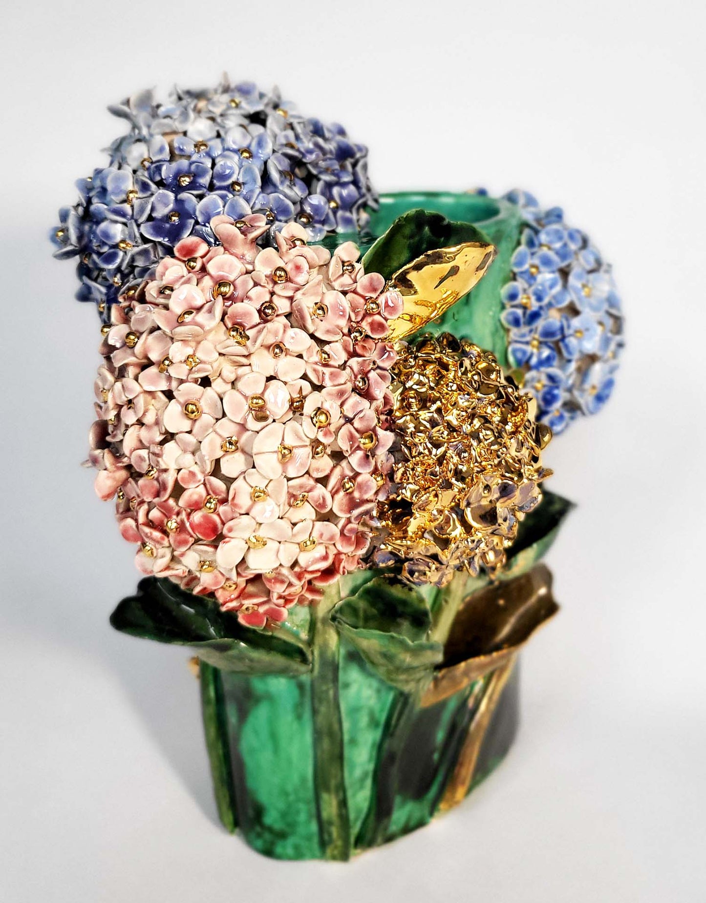 Floral Splendor in Gold and earthenware - Unique Handcrafted Piece Gilded with Fine Gold