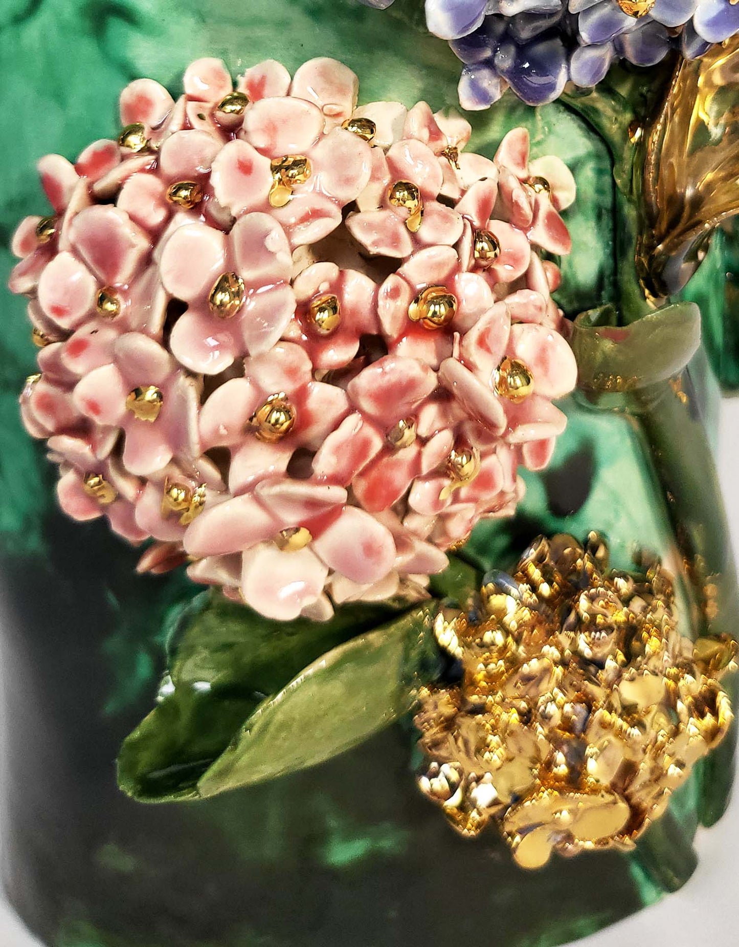 Floral Splendor in Gold and earthenware - Unique Handcrafted Piece Gilded with Fine Gold