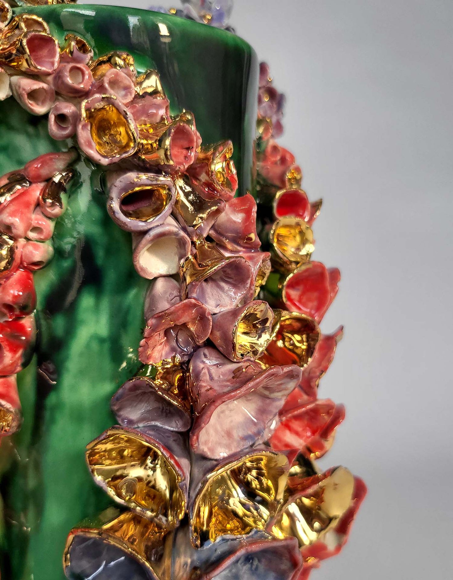 Hydrangea and Foxglove Vase  – Unique Handcrafted Piece with fine 22-carat gold