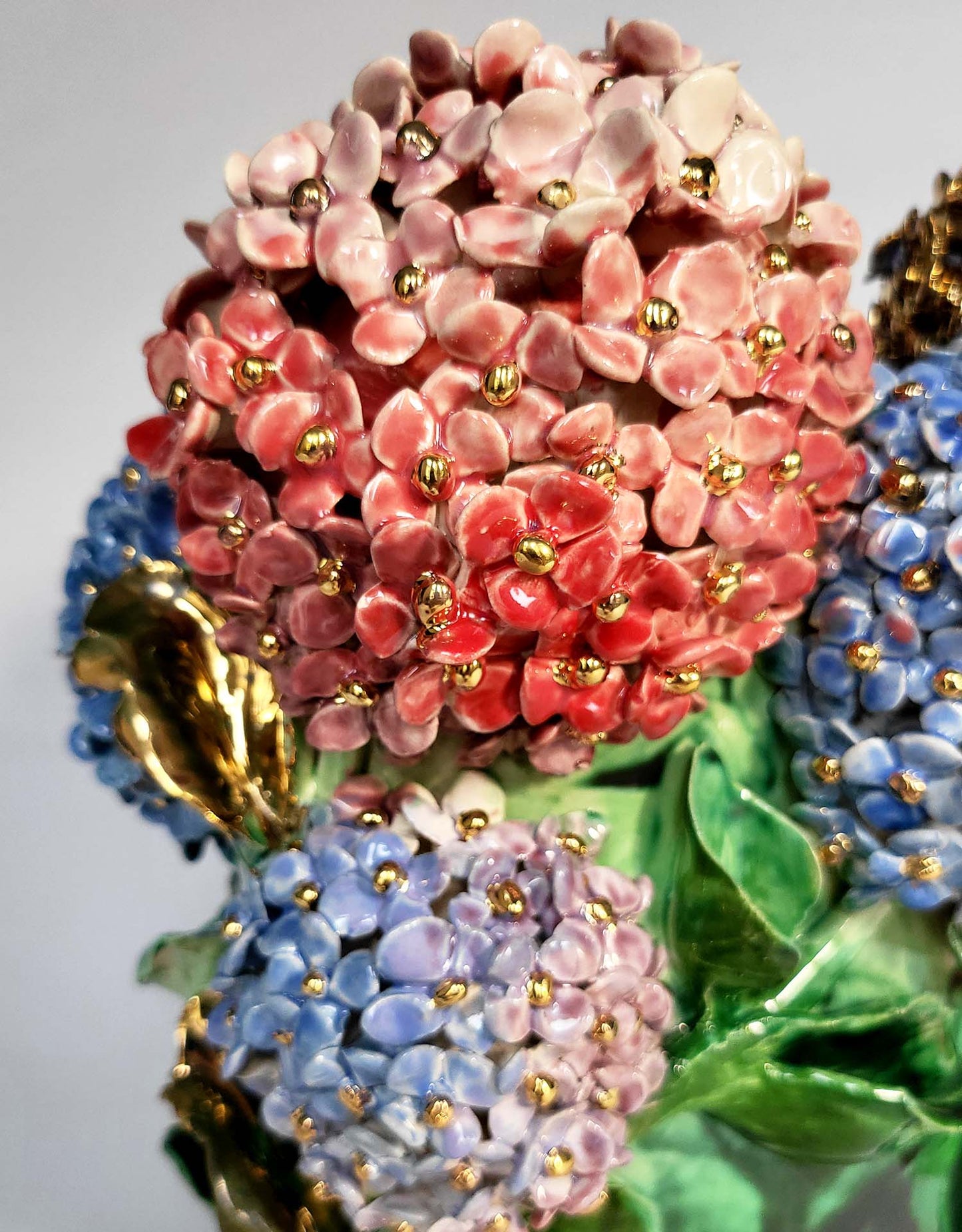 Hydrangea and Foxglove Vase  – Unique Handcrafted Piece with fine 22-carat gold